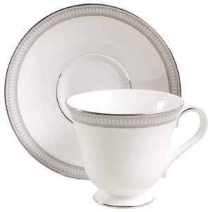NWT 12 Waterford Carina Platinum Tea & Saucer Set, 1 creamer and 1 sugar bowl